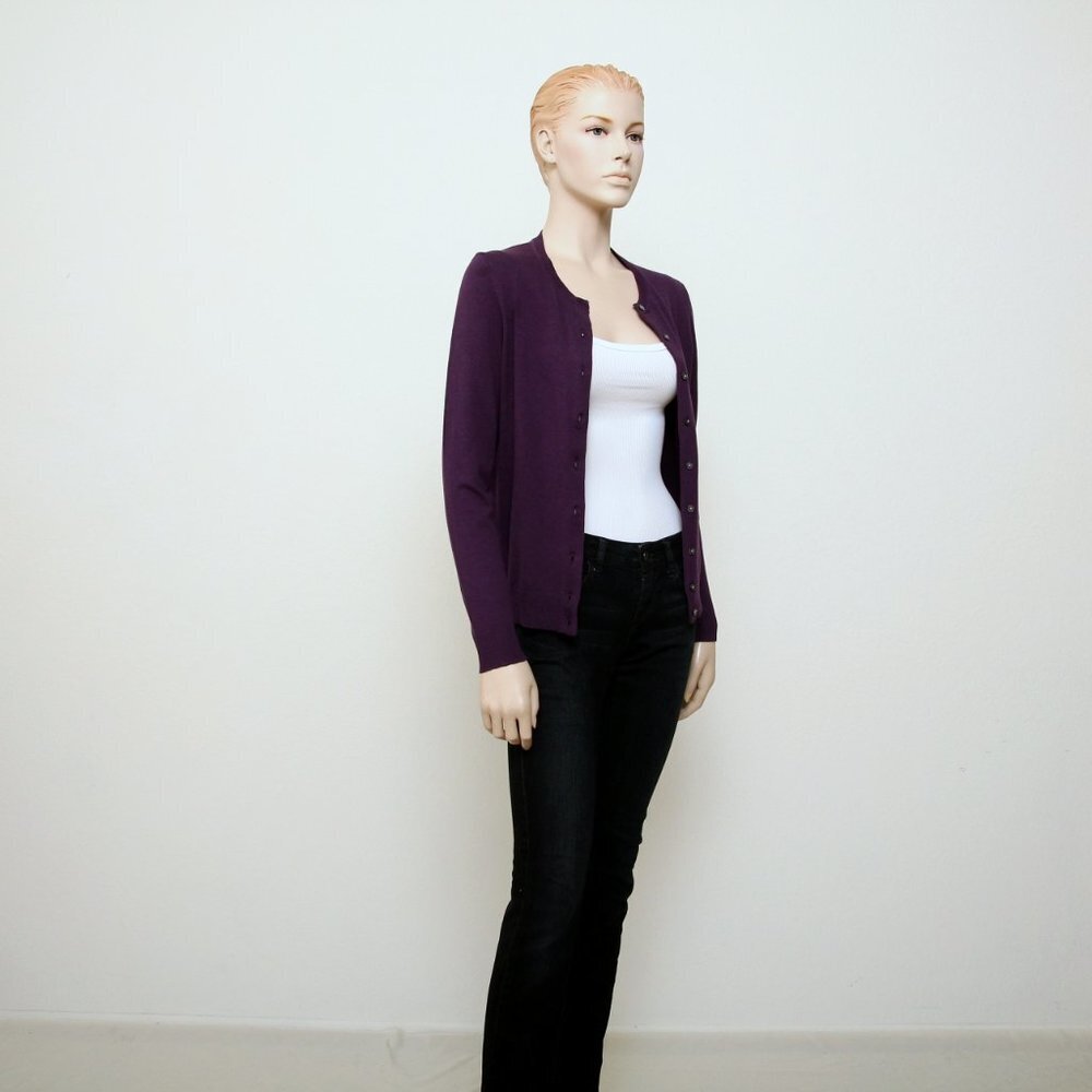 NWT Karen Scott Knit Jersey Button Down Cardigan Purple‎ Women Size XS